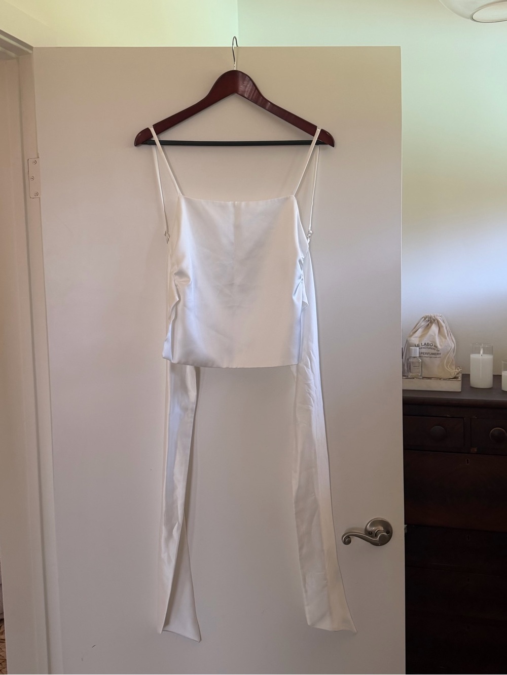 Zara White Satin Top with open back and bow